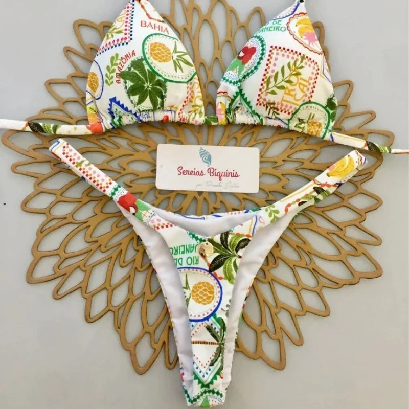 Print Sexy Bikini-Set – Y2K Neckholder & Lace-Up Design